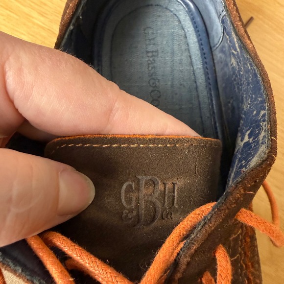 GH Bass Kory Wingtip Oxford Mens 10.5 Brown Suede Good Orange Contrast Stitch - Picture 4 of 9